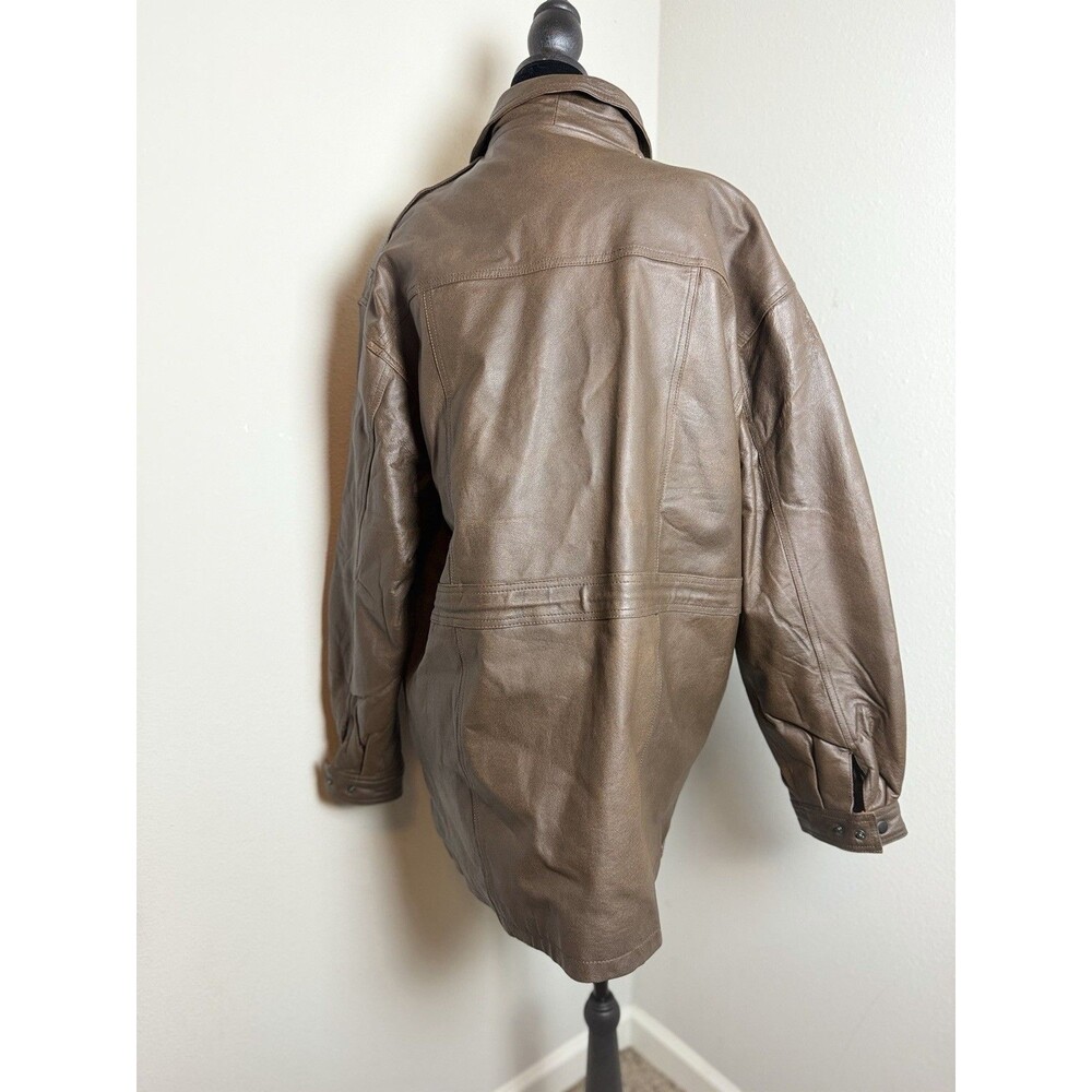 Burk’s Bay Brown Genuine Leather Jacket Plaid Lined Size L - Picture 12 of 16